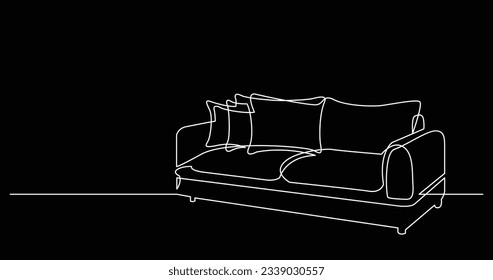 continuous line drawing of couch sofa with cushions
