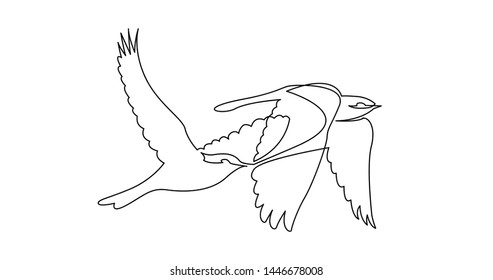 continuous line drawing of couple of birds flying together