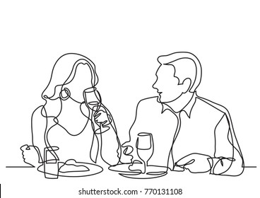 Continuous Line Drawing Of Couple Dining In Restaurant