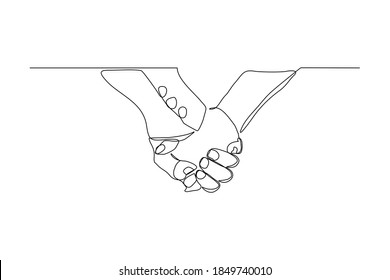 Kontinuierliche Zeichnung der Pärchen, die zusammen halten. Eine Linie Konzept der romanischen Beziehung, die pinky Versprechen. Vektorgrafik