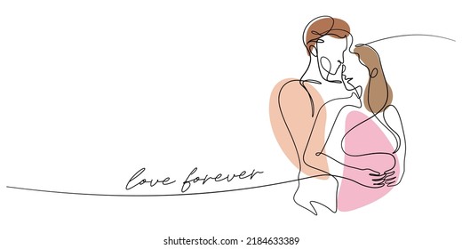 Continuous Line Drawing Of Couple Hug Together Vector Illustration Flourish Style And Boho Shape. Decorative Art Isolated On White Background