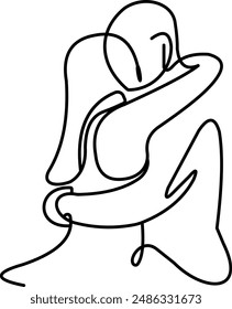 Continuous Line Drawing of Couple Hug, line art of hug
