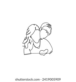 Continuous Line Drawing Couple Hugging Romantic. Illustration Icon Vector