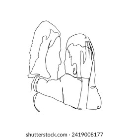 Kontinuierliche Linienzeichnung Couple Hugging Romantic. Illustrationssymbol, Vektorgrafik