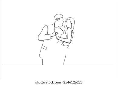 A continuous line drawing of a couple in an intimate embrace, symbolizing love and connection.