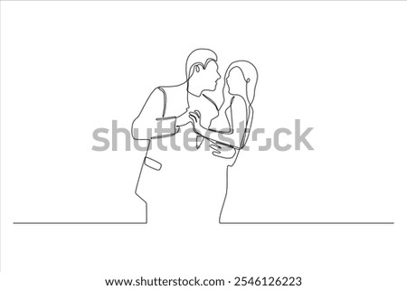 A continuous line drawing of a couple in an intimate embrace, symbolizing love and connection.
