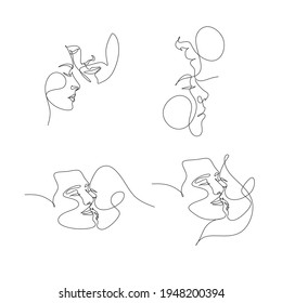 Continuous line drawing of couple kissing each other vector illustration simple minimalist design concept.Minimalism style. Suitable for decoration, tattoos, albums, cards, wallpapers, banners