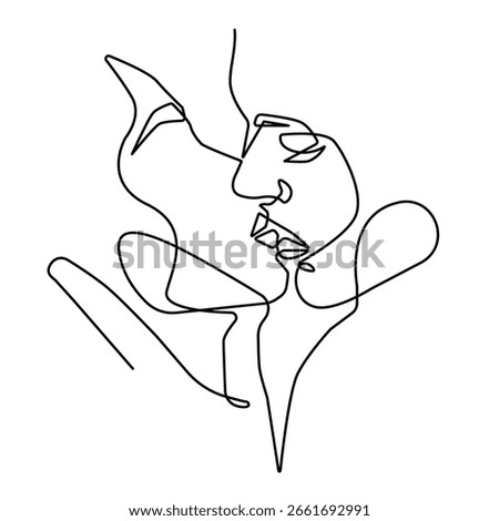 Continuous Line Drawing of Couple Kissing. Love Concept for Minimalist Design in Line Art Trendy Style. Happy Lovers Kiss Creative Continuous One Line Vector Art Drawing. Not AI