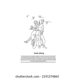 A continuous line drawing couple making love riding vespa