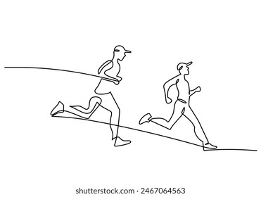 Continuous line drawing of couple man and woman jogging. Concept fitness club. Hand drawn single line