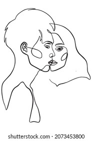 Continuous line drawing couple portrait