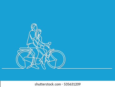 Continuous Line Drawing Of Couple Riding On Bicycle