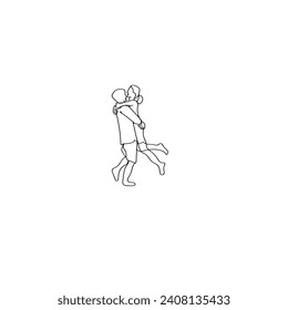 Continuous Line Drawing Couple Romantic. Cuddle with your partner and romantic love . Illustration Icon Vector