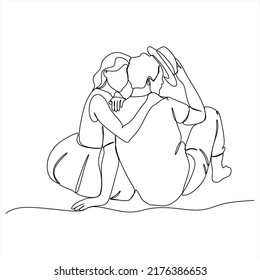 Línea continua, dibujo de una pareja sentada para mostrar amor. Líneas simples Ilustraciones vectoriales