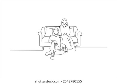 A continuous line drawing of a couple sitting on a couch, conveying intimacy and connection.