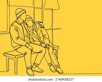 Continuous Line Drawing Couple