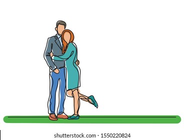 continuous line drawing of couple standing hugging