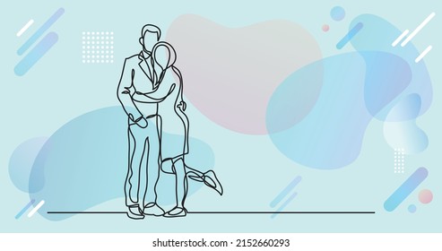 dibujo de línea continua de la pareja abrazándose
