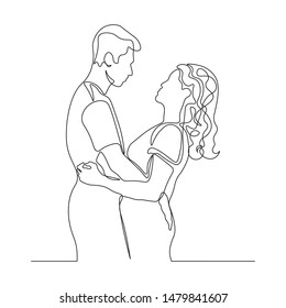 continuous line drawing of a Couple that are embracing love.