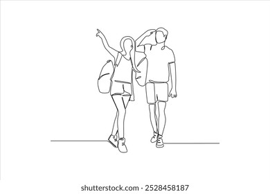 continuous line drawing of couple walking together