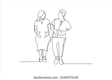 A continuous line drawing of a couple walking together, symbolizing connection and companionship.