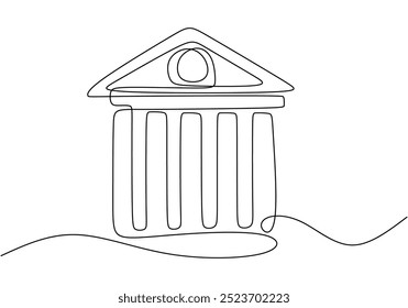 Continuous line drawing of a courthouse building. Simple design symbolizing the legal system. Vector illustration.