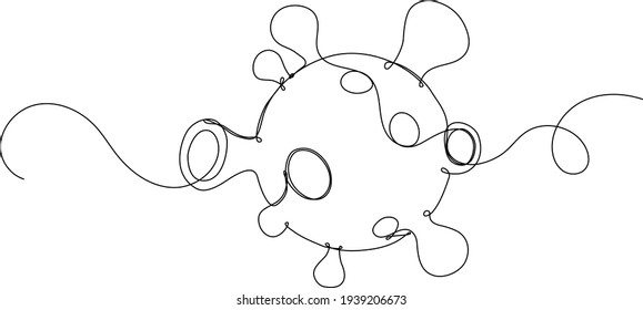 Continuous line drawing of the Covid-19 symbol. Black line on white background. Coronavirus pandemic concept