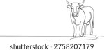 continuous line drawing of cow, front view, line art vector illustration