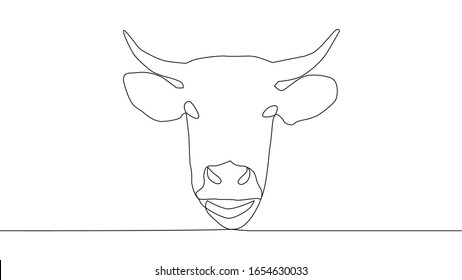Continuous line drawing of cow head. illustration.