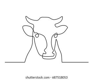 Continuous line drawing of cow head. Vector illustration