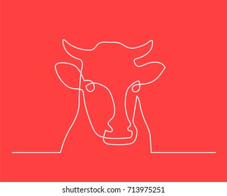 Continuous line drawing of cow head. Vector illustration