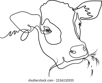 Continuous line drawing of cow isolated on white for farms, groceries, packaging and branding. var 1