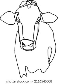 Continuous line drawing of cow on white background. Hand drawn minimalist modern abstract vector illustration
