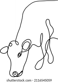 Dibujo continuo en línea de vaca sobre fondo blanco. Ilustración abstracta abstracta con dibujo manual minimalista