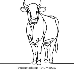 continuous line drawing of a cow. vector illustration