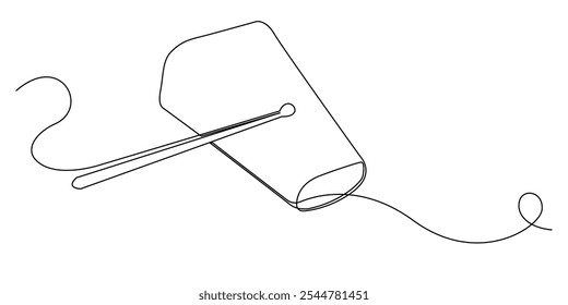 continuous line drawing of cowbell and drumsticks.one line drawing of cowbell musical instrument.single line vector illustration.isolated white background