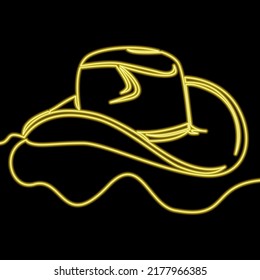 Continuous line drawing Cowboy Hat icon neon glow vector illustration concept