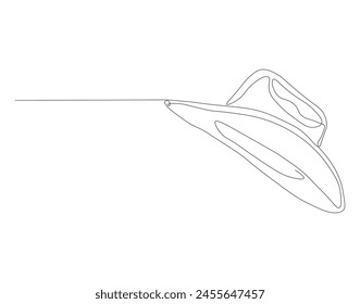 Continuous line drawing of cowboy hat. One line of cowboy hat. Cowboy continuous line art. Editable outline.
