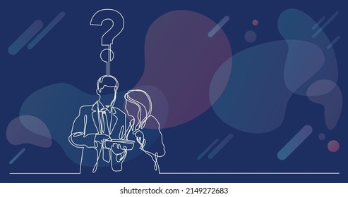 continuous line drawing of cowokers discussing a question