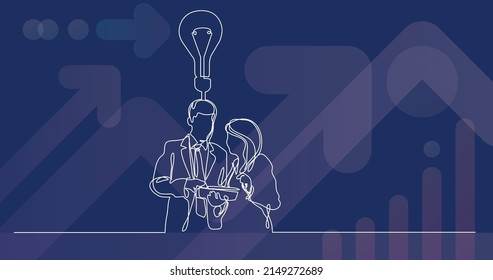 continuous line drawing of cowokers discussing idea
