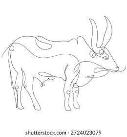 Continuous line drawing. cows Africa
