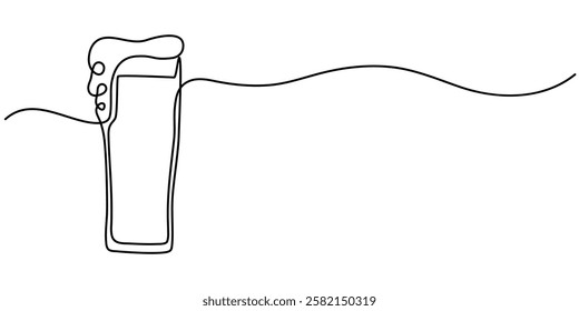  Continuous Line Drawing of Craft Beer Icon. Hand Drawn Symbol Vector Illustration, one line drawing of beer glass with foam. Craft drink alcohol ale in simple line, Beer glasses with foam one line 