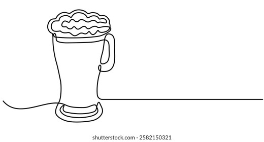  Continuous Line Drawing of Craft Beer Icon. Hand Drawn Symbol Vector Illustration, one line drawing of beer glass with foam. Craft drink alcohol ale in simple line, Beer glasses with foam one line 