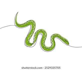 Continuous line drawing of crawling poisonous snake. Minimalist black linear sketch isolated on white background. Hand drawn vector illustration.