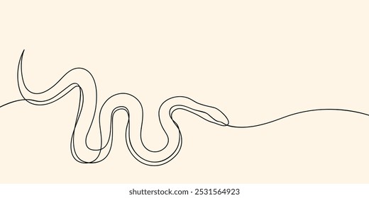 Continuous line drawing of crawling poisonous snake. Minimalist black linear sketch isolated on white background. Hand drawn vector illustration.