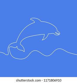 Continuous line drawing Creative vector Dolphin. One line style illustration