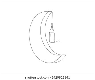 Continuous Line Drawing Of Crescent Moon For Ramadhan Element. One Line Of Crescent Moon. Moon Continuous Line Art. Editable Outline.
