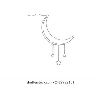 Kontinuierliche Linienzeichnung des Mondsichels für das Ramadhan-Element. In: One Line of Crescent Moon. Moon Continuous Line Art. Bearbeitbare Gliederung.
