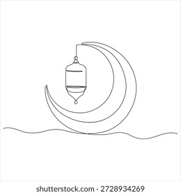 Desenho de linha contínua de lua crescente para elemento Ramadan ilustração vetorial de estilo de arte de lua crescente simples