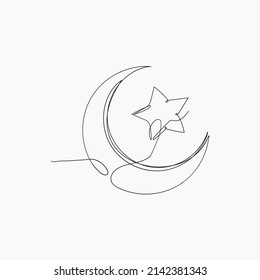 continuous line drawing crescent and star illustration symbol vector